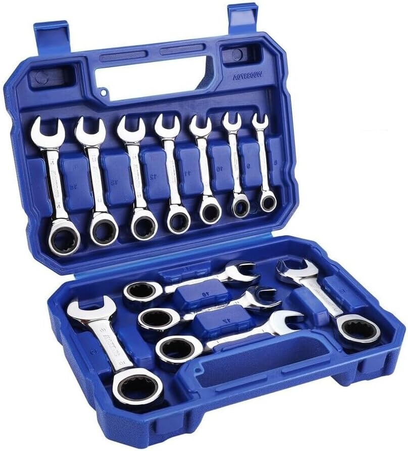 NEW 12-Piece Stubby Ratcheting Combination Wrench Set Metric 8-19mm 72-Tooth