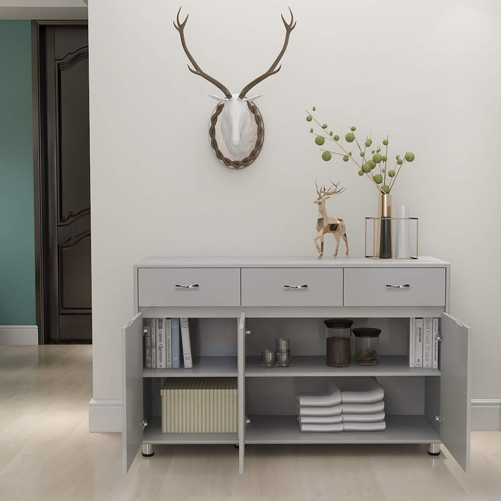 RASOO Buffet Kitchen Cabinet Storage Sideboard Cabinet Cupboard Sideboard Buffet Kitchen Room (Grey-3 Doors and 3 Drawers)