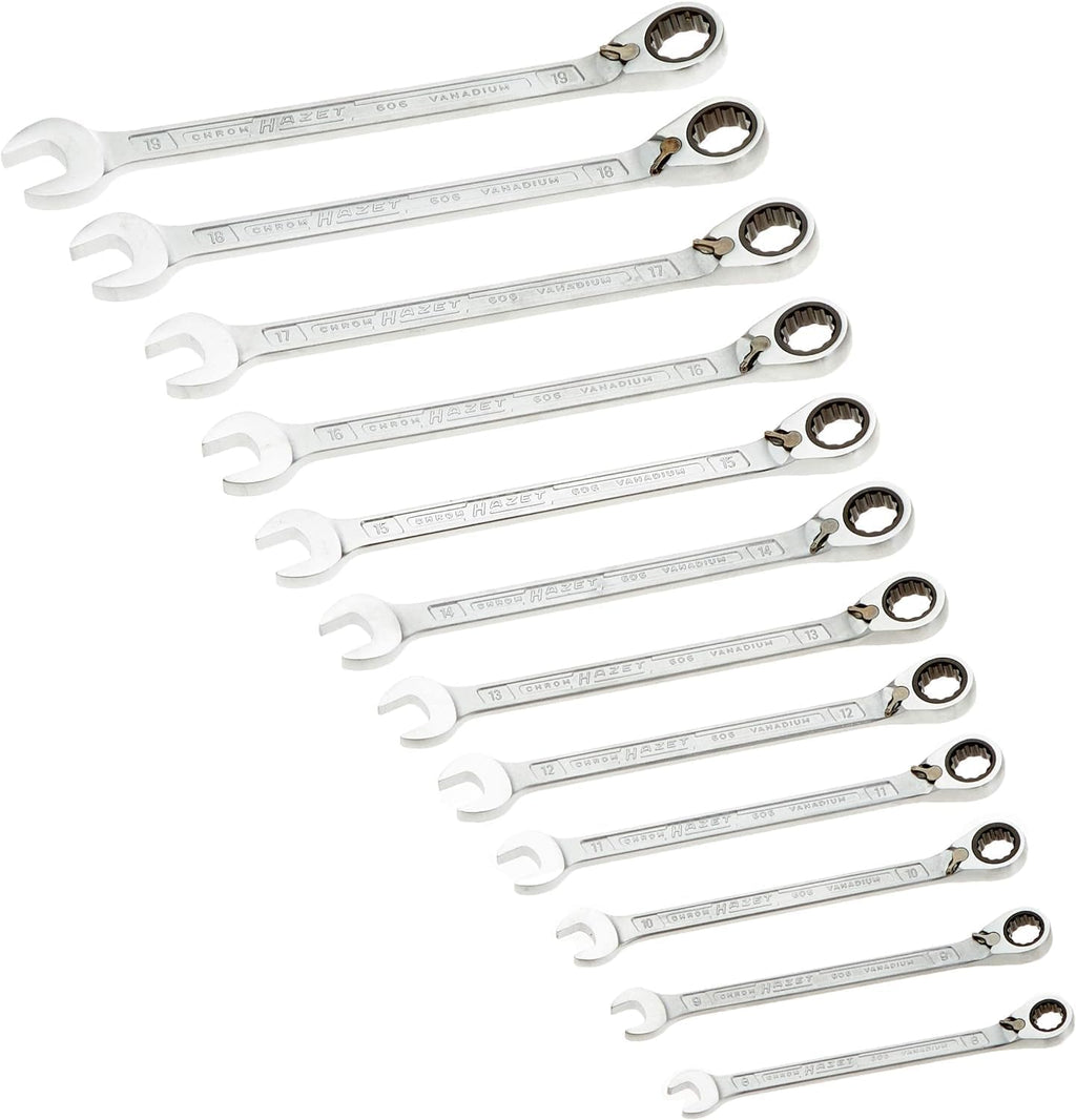 Hazet 606N/12 12-Point Profile Ratcheting Combination Wrench Set - Chrome-Plated