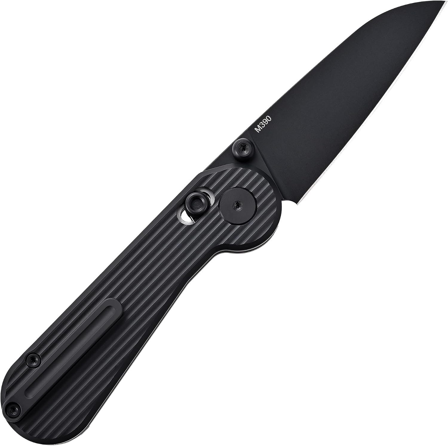 Hightron EdgePlay, Bulit-in Pop-Coin Fidget Knife, All-black, M390 Blade, Titanium Handle, Axis Lock, CNC titanium Pocket Clip, Utility Playful EDC Gear