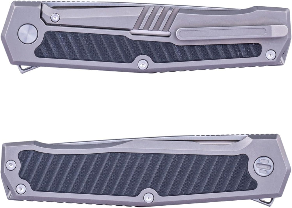 REALSTEEL Knives Rokot Premium Frame Lock Flipper Knife (S35VN Satin Drop Point Blade) Titanium TC-4 Handle with Black G10 Inlays