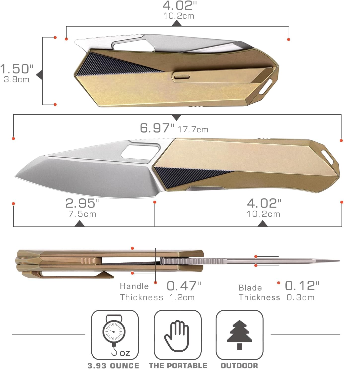 REMETTE RT-Woodpecker Folding Pocket Knife M390 Blade Titanium Handle (Gold)