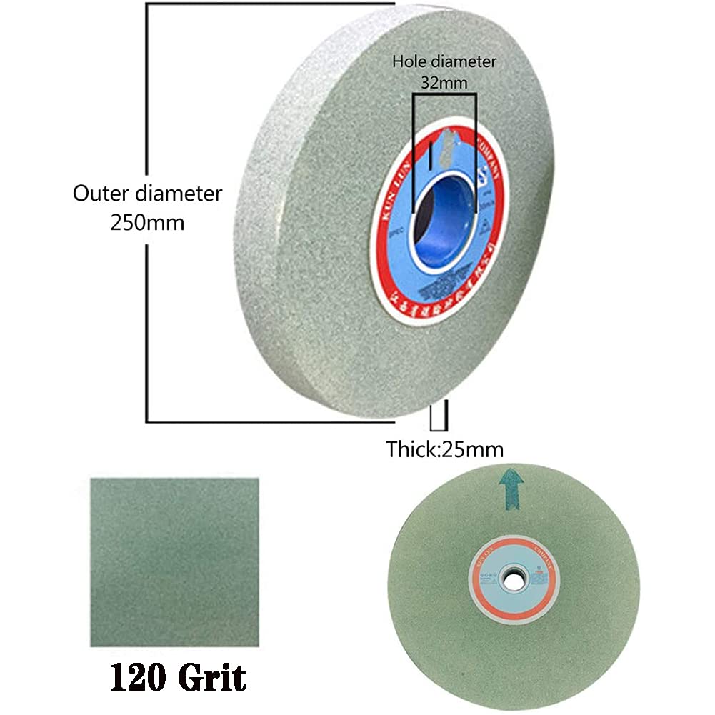 Grinding Wheel, Green Silicon Carbide Bench Pedestal Grinding Wheel 250mmx32mmx25mm 46-120 Grit(60 Grit)