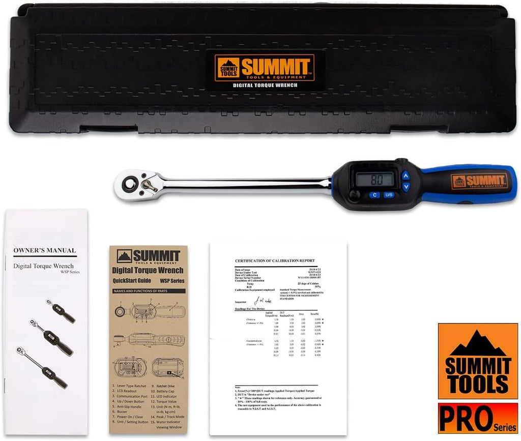 1/2 inch Digital Torque Wrench, 5-99.5 ft-lbs (6.8-135 N-m) Torque Range, Sequential LED and Buzzer, Calibrated (WSP4-135CN)