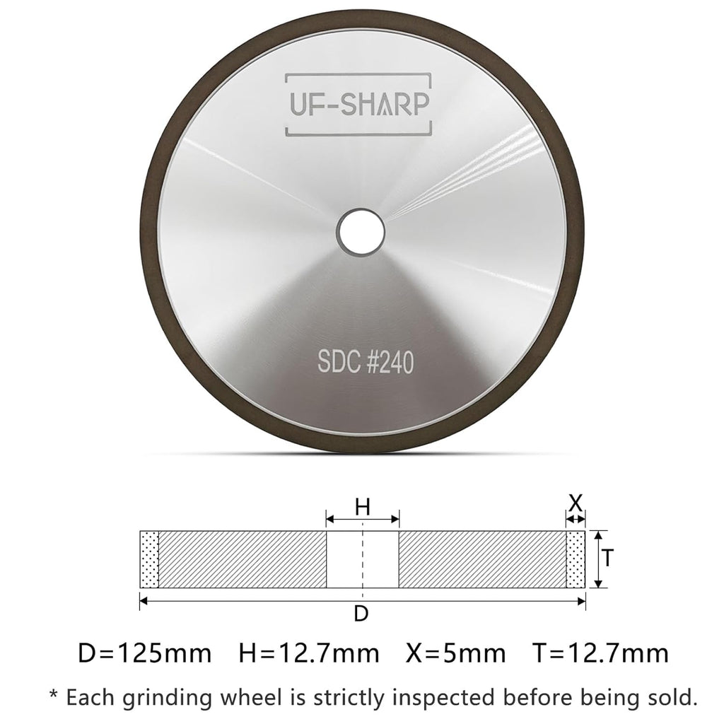 Resin Diamond Grinding Wheel for Twice as Sharp, 240 Grit, 5 inch Dia, 1/2 inch Thick, 1/2 inch Arbor (5 inch, 240, Medium)