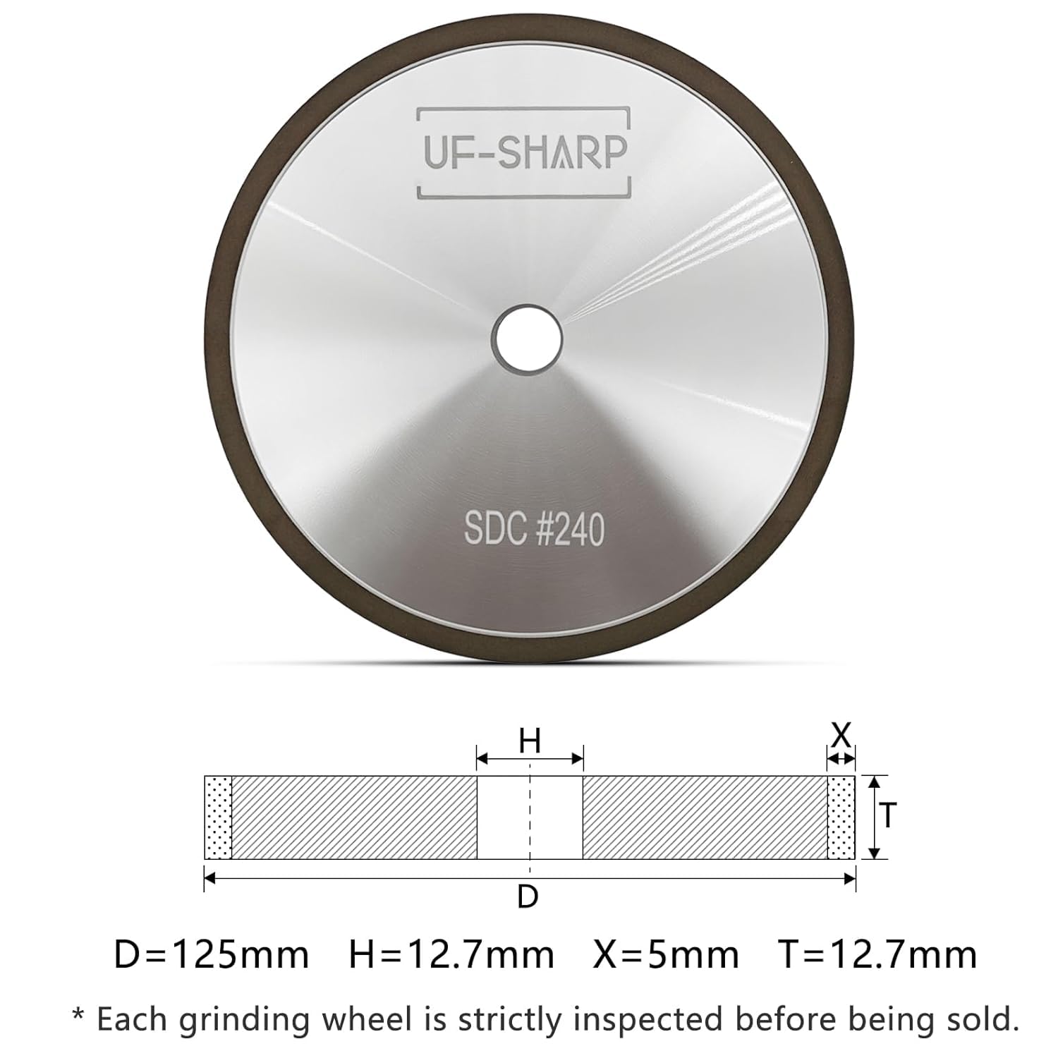 Resin Diamond Grinding Wheel for Twice as Sharp, 240 Grit, 5 inch Dia, 1/2 inch Thick, 1/2 inch Arbor (5 inch, 240, Medium)
