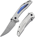KANSEPT Baku Pocket Folding Knives for Men EDC Camping Folding Knife 3.2'' Damascus Material Outdoor Folding Knives with Titanium Blue Black G10 Inlay Handle Everyday Carry K1056A4