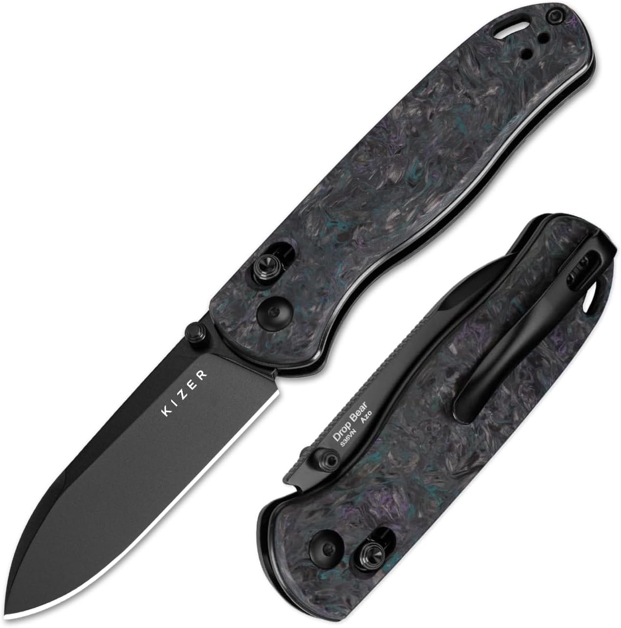 Kizer Drop Bear Pocket Knife, Folding Knife, 2.97 In S35VN Steel Blade, Fatcarbon Handle, Folding Pocket Knife, EDC knife, Ki3619A4