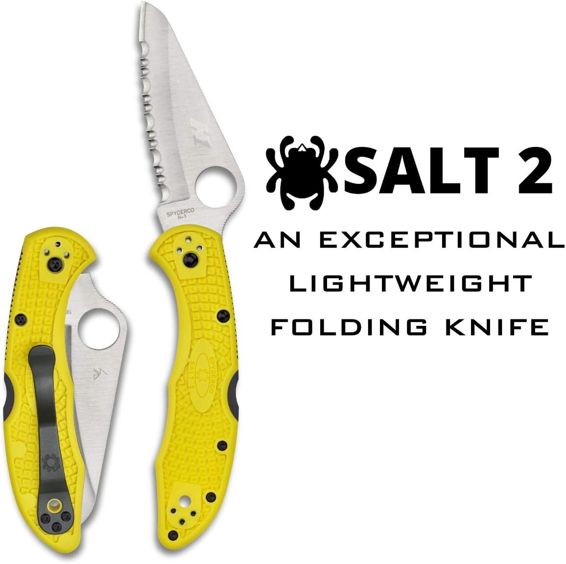 Spyderco Salt 2 Lightweight Folding Knife with 3' H-2 Ultra-Corrosion Resistant Steel Blade and Yellow FRN Handle - SpyderEdge - C88SYL2