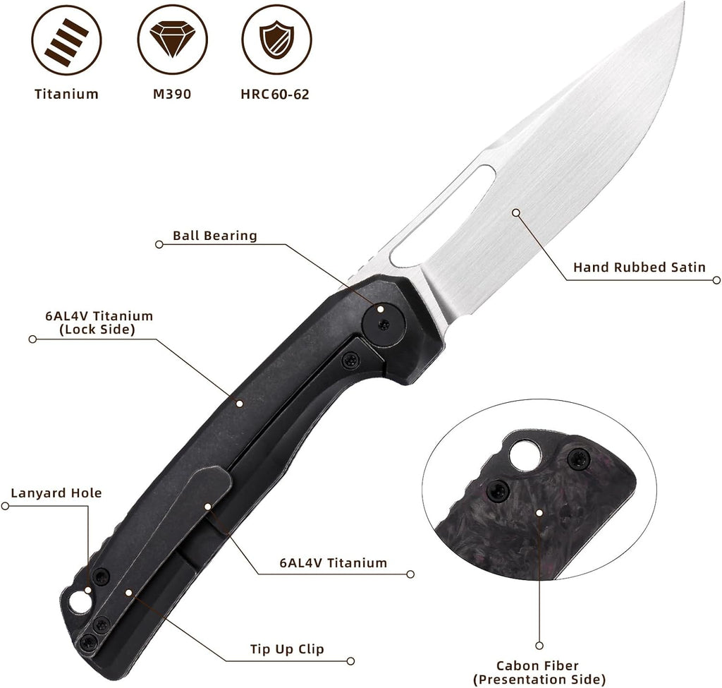Pocket Knife, 3.5' M390 Blade Folding Knife Hunting Knife Survival Knife with Pocket Clip, EDC Knives for Hunting Camping Survival Outdoor Fishing Hiking (Copper&Grey)