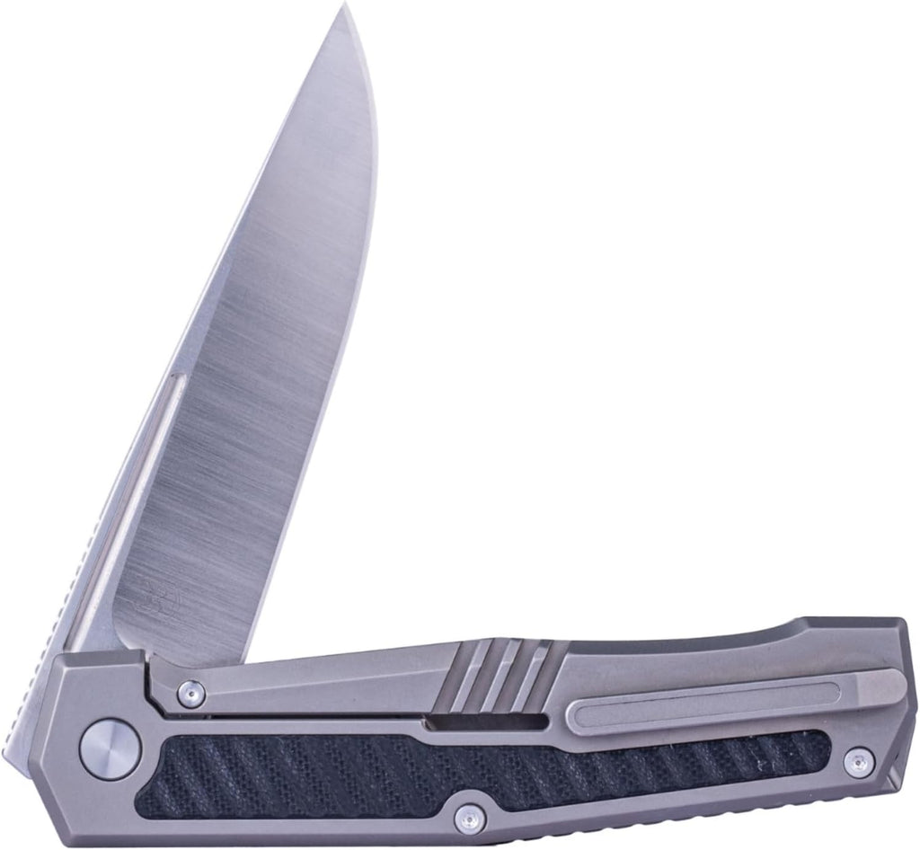 REALSTEEL Knives Rokot Premium Frame Lock Flipper Knife (S35VN Satin Drop Point Blade) Titanium TC-4 Handle with Black G10 Inlays