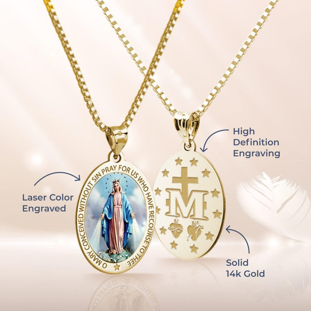PicturesOnGold.com Miraculous Medal Necklace Catholic Virgin Mary Pendant Round Pendants for Women & Men Crafted in 10K/14K Yellow or White Gold & Sterling Silver Christian Gifts for Men & Women or First Communion Gifts for Boys or Girls