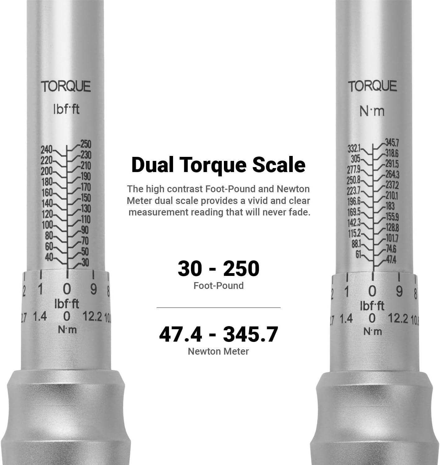 Capri Tools 31202-250FL 30-250 Foot Pound Industrial Torque Wrench, 1/2' Drive, Matte Chrome