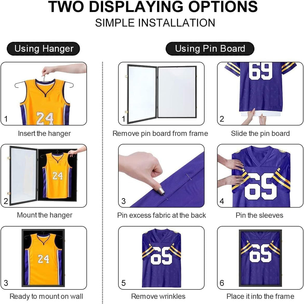 VERANI Jersey Frame Display Case 4 Pack - Football Shadow Box - Jersey Display Frame with Acrylic Door and Metal Hanger for Baseball Basketball Soccer Hockey Sport Shirt and Uniform, Black