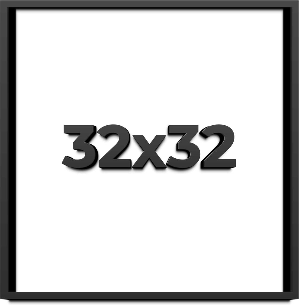 32x32 Shadow Box Black Solid Wood Display Frame with White Acid-Free Backing UV Acrylic & Hanging Hardware - with 3/4' Usable Depth