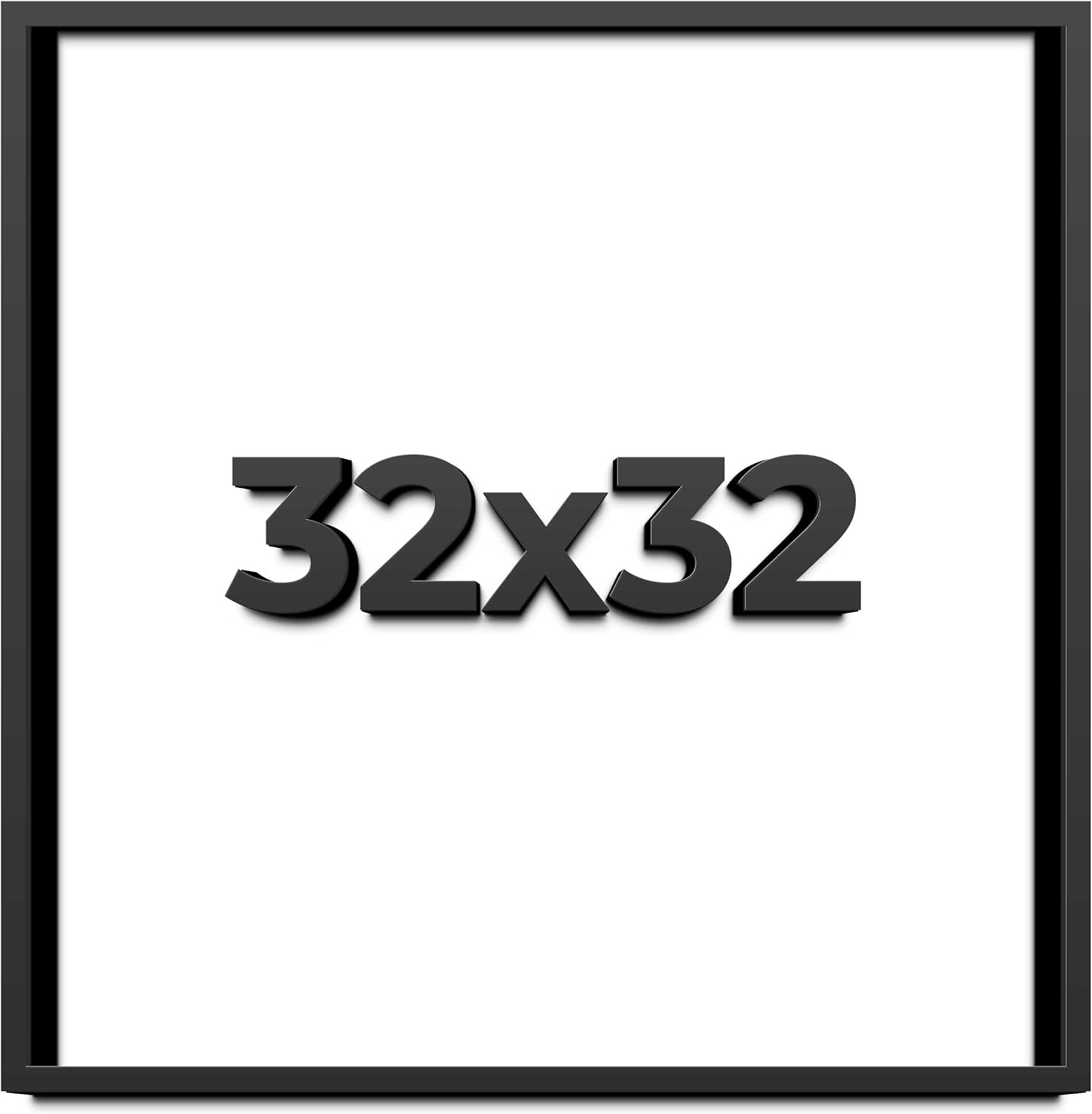 32x32 Shadow Box Black Solid Wood Display Frame with White Acid-Free Backing UV Acrylic & Hanging Hardware - with 3/4' Usable Depth