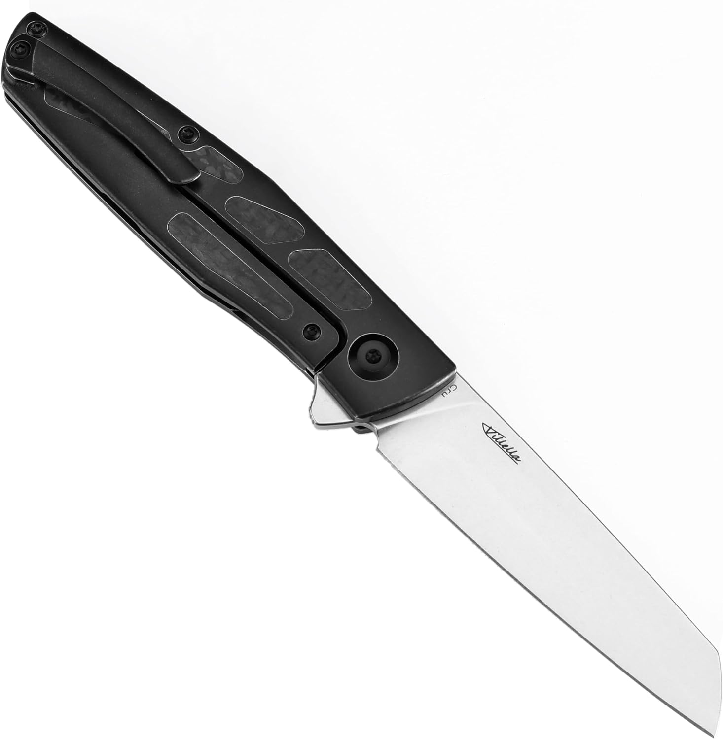 KANSEPT Cru Camping Pocket Knives for Men 8.19' Folding Pocket Knives with 3.46' Stonewashed CPM S35VN and Blackwash Titanium & Twill Carbon Fiber Handle for Outdoor, Tactical, Survival K1092A5