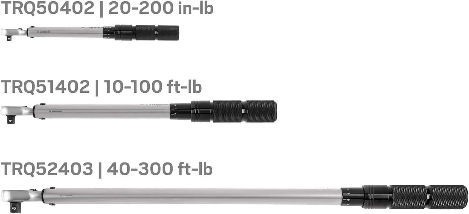 TEKTON 1/4, 3/8, 1/2 Inch Drive 90-Tooth Dual-Direction Micrometer Torque Wrench Set, 3-Piece (20-200 in-lb, 10-100 ft-lb, 40-300 ft-lb) | TRQ95902