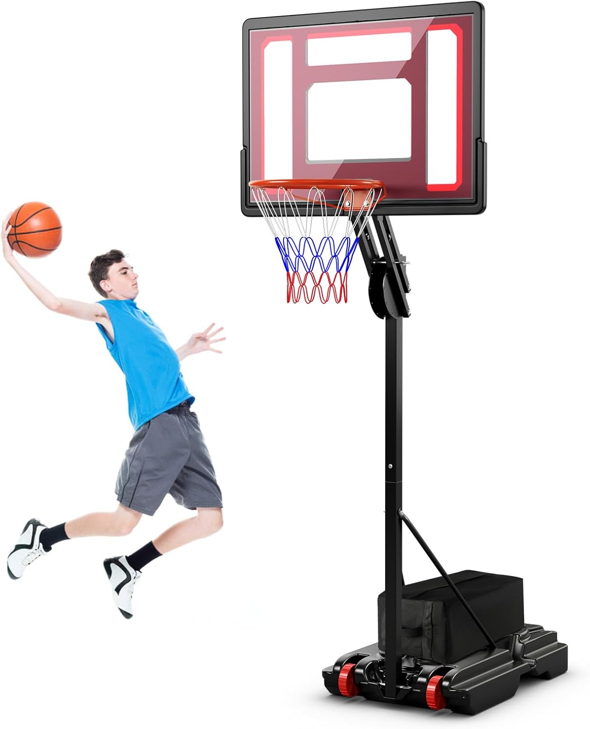S AFSTAR Basketball Hoop, Max to 8.5 FT, 10 Adjustable Heights, 40' Shatterproof Backboard, 77 LBS Weight Bag Included, Portable Basketball Hoop for Kids, Youths & Adults
