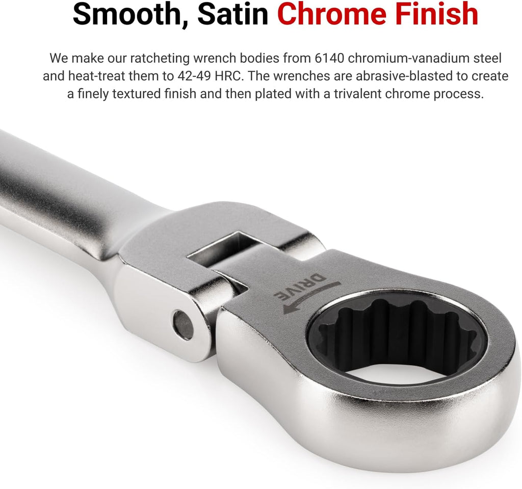TEKTON Long Flex Head 12-Point Ratcheting Box End Wrench Set with Holder, 7-Piece (6-19 mm) | WRB96201