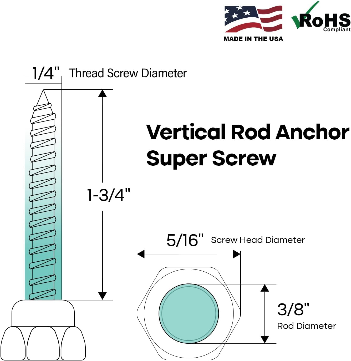 Everflow Sammys 8059957-100 CST 20 3/8 Inch Screw Vertically Threaded Rod Anchor Designed for Concrete Structure, Steel, Zinc Finish, Corrosion Resistance, 5/16 x 1-3/4 Inch Screw Length (pack of 100)