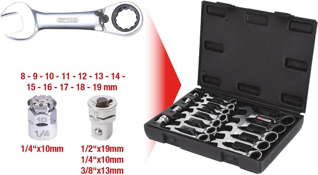 GEARplus combination ratcheting spanner set, stubby, 6 pcs