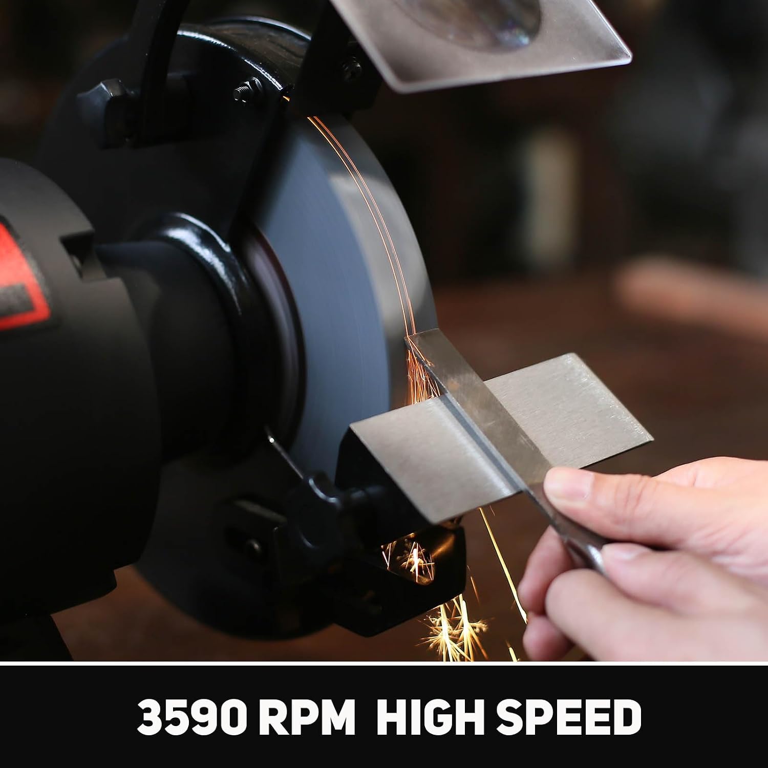 BUCKTOOL 1.0 HP 8 Inch High Speed Bench Grinder, 3590 RPM Table Grinder with 8.0A Motor, High Precision Wobble-free Wheel Grinder, TDS-200HD