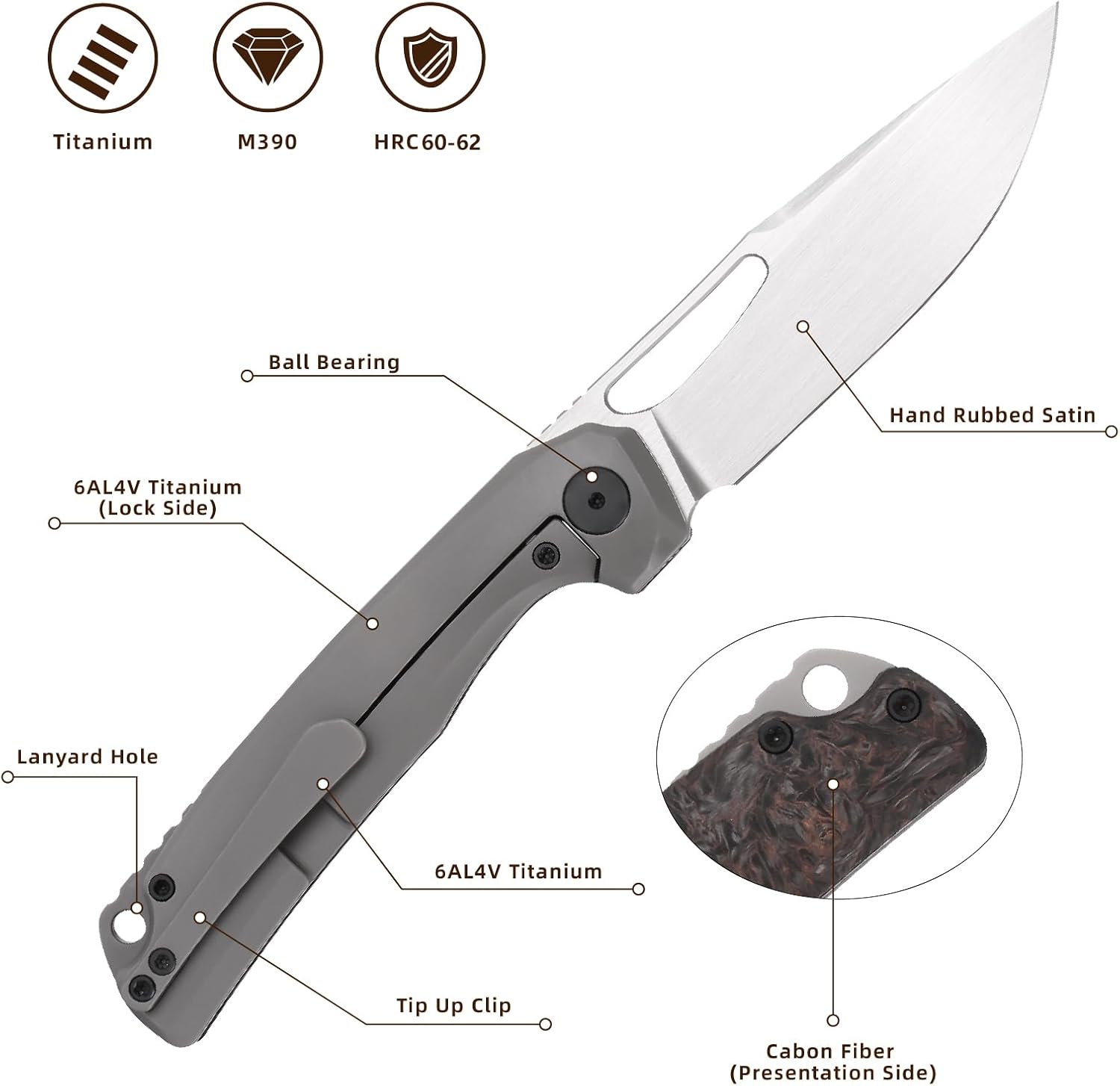 Pocket Knife, 3.5' M390 Blade Folding Knife Hunting Knife Survival Knife with Pocket Clip, EDC Knives for Hunting Camping Survival Outdoor Fishing Hiking (Purple&Black)