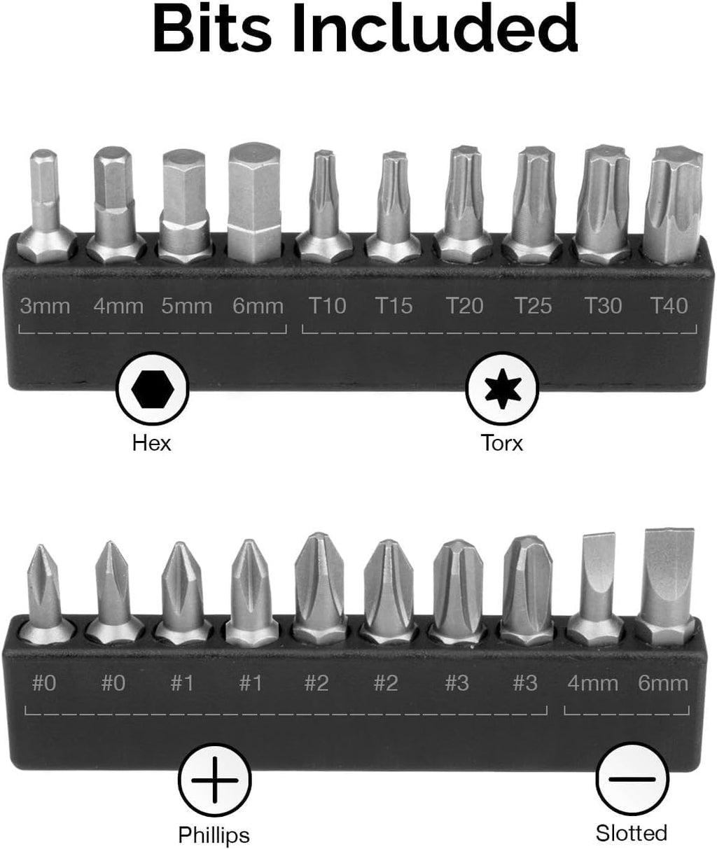 NEIKO 10573B 1/4' Torque Screwdriver Set, 20 Hex Bits, 10 to 50 In-Lbs, Long Shank Screwdriver Torque Wrench, Adjustable Inch-Pound Torque Screwdriver for HVAC and Gunsmiths (Pack of 25)