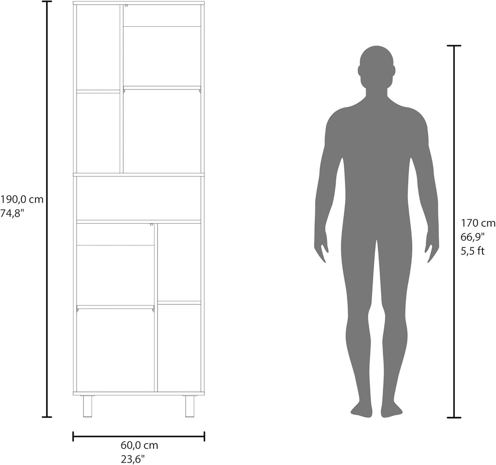 75' High-Durability Engineered Wood Freestanding Storage Cabinet, Kitchen Storage Bakers Rack with Full-Length Doors, Utility Food Cupboard with Vertical Storage for Kitchen, Apartment, White