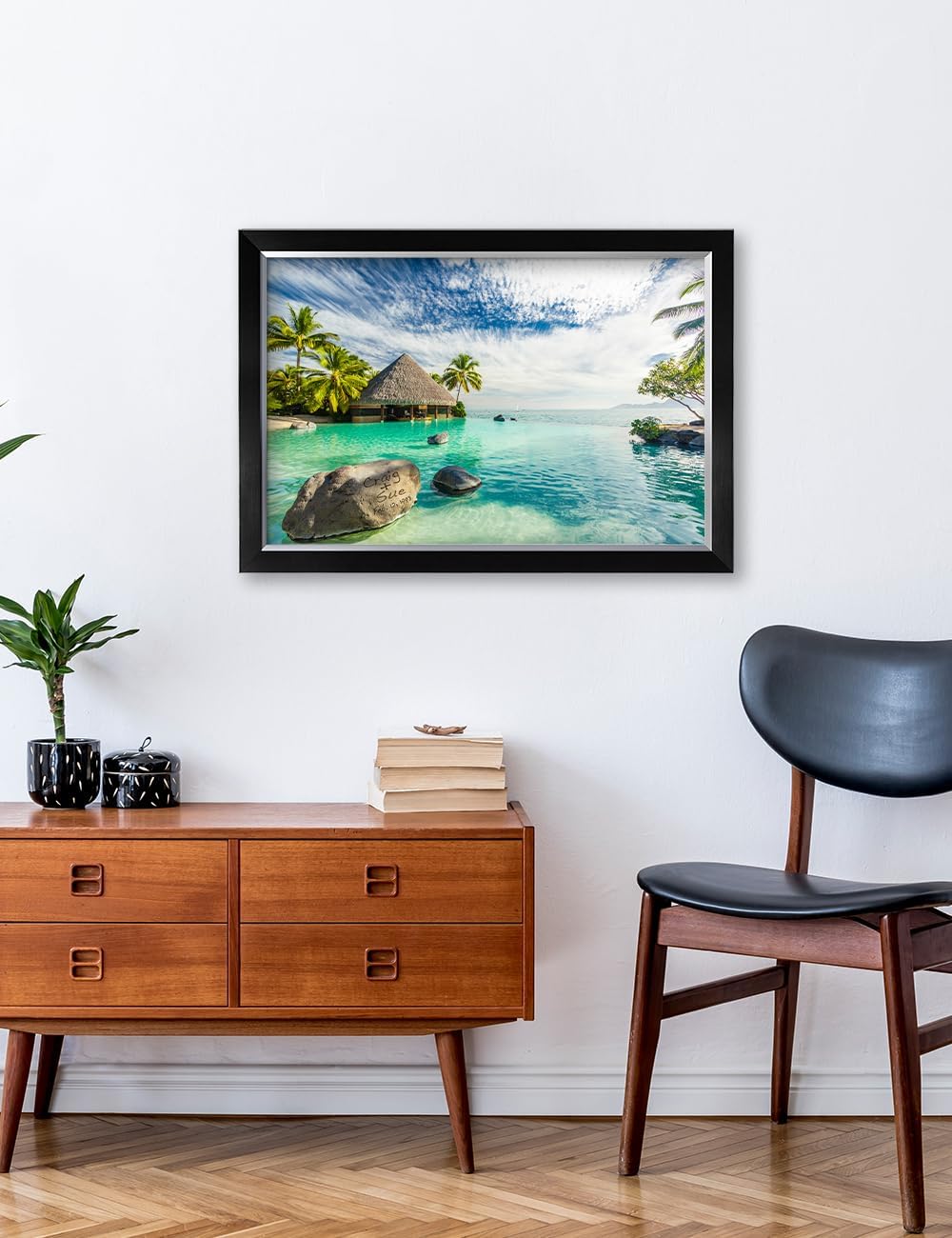IPIC - 'Tropical Memories Personalized Framed Wall Art, Custom Beach Canvas Print with Name and Date on Rock, A Personalized Gift for Couple, Wedding, or Anniversary, Coastal Home Decor