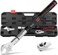 VANPO Adjustable Digital Torque Wrench, 5-99.6Ft.lb/6.8-135Nm, ±2% Accuracy, HVAC Torque Wrench with Interchangeable 38mm Jaw & 1/2' Ratchet, Buzzer, Vibration and LED Alert for Split AC, Moto, Car