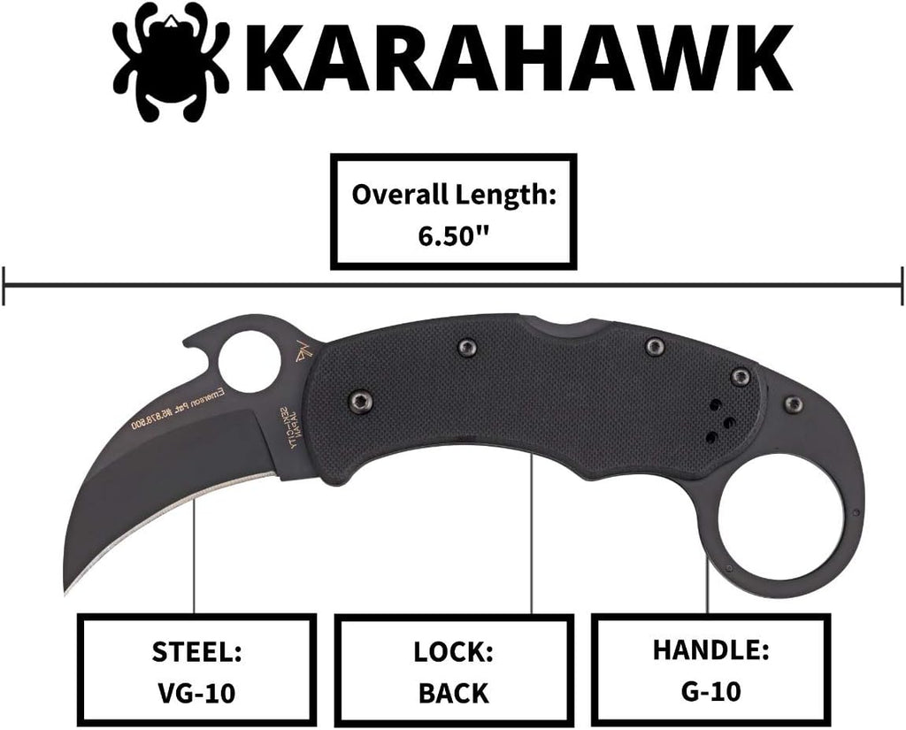 Spyderco Karahawk Folding Pocket Knife with 2' VG-10 Steel Blade and G-10 Handle - EDC Knife for Men and Women, Perfect for Hunting, Tactical, Camping, Survival, Hiking - PlainEdge - C170GBBKP