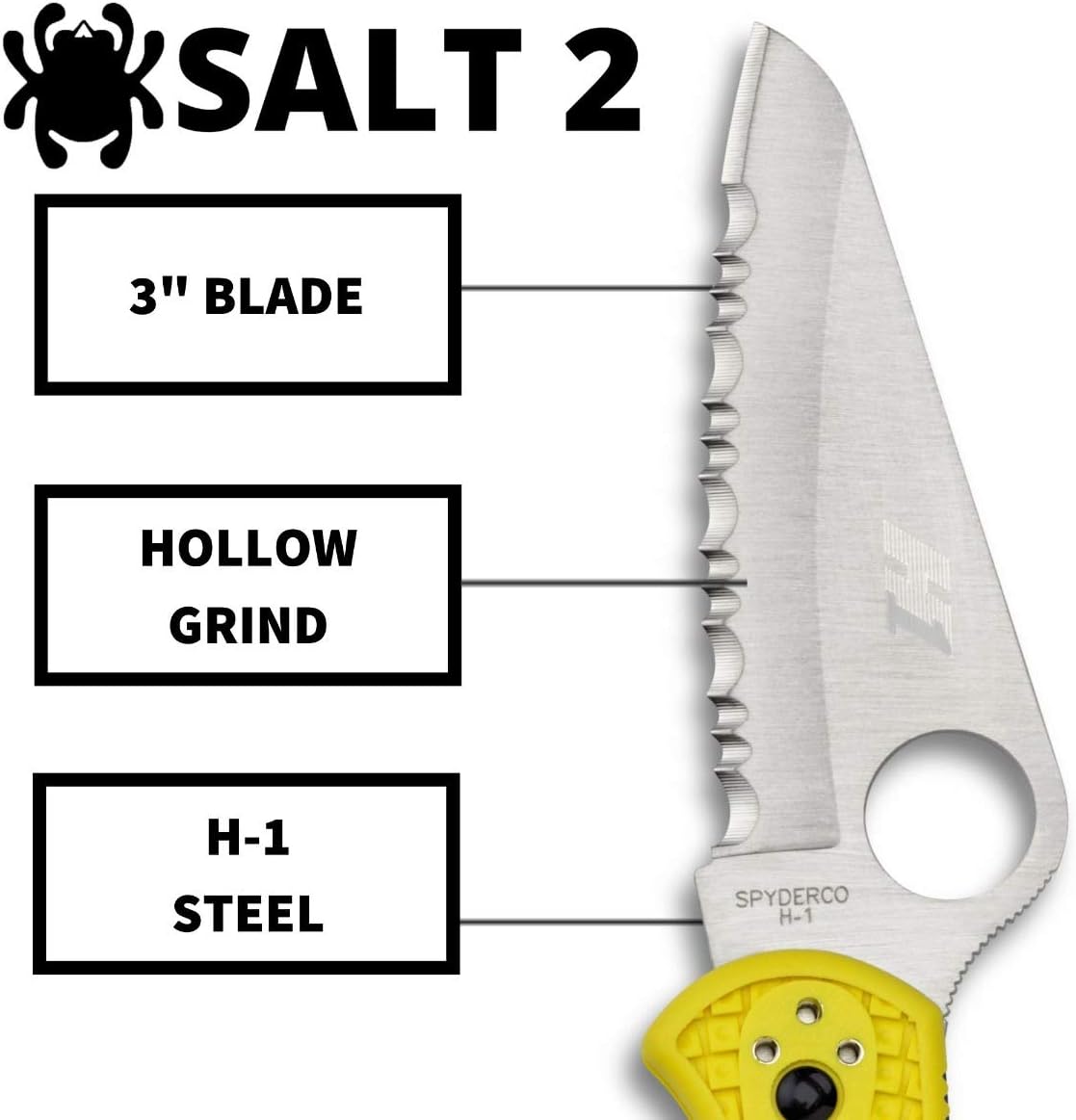 Spyderco Salt 2 Lightweight Folding Knife with 3' H-2 Ultra-Corrosion Resistant Steel Blade and Yellow FRN Handle - SpyderEdge - C88SYL2