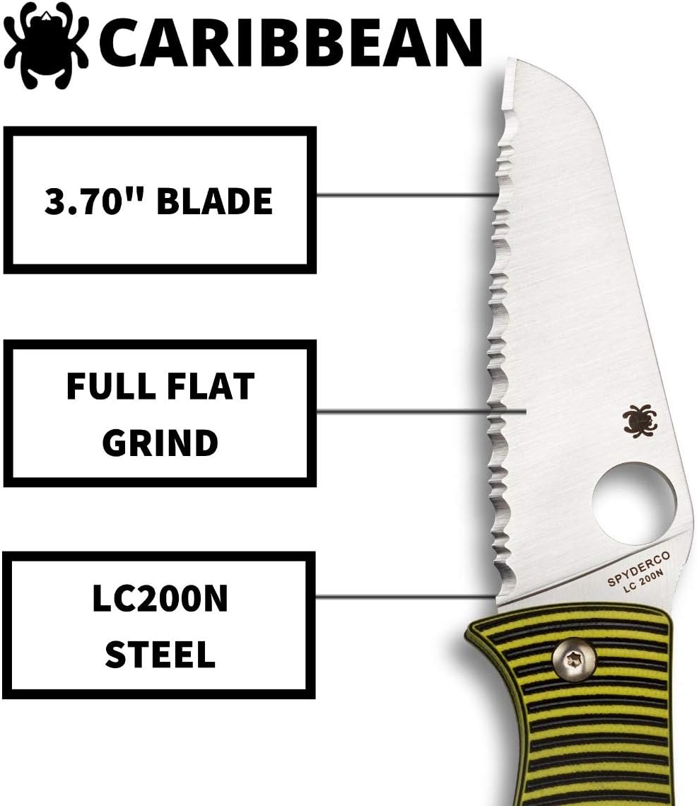 Spyderco Caribbean Salt Sheepfoot Knife with 3.70' LC200N Corrosion-Resistant Steel Blade with Black/Yellow G-10 Handle - SpyderEdge - C217GSSF