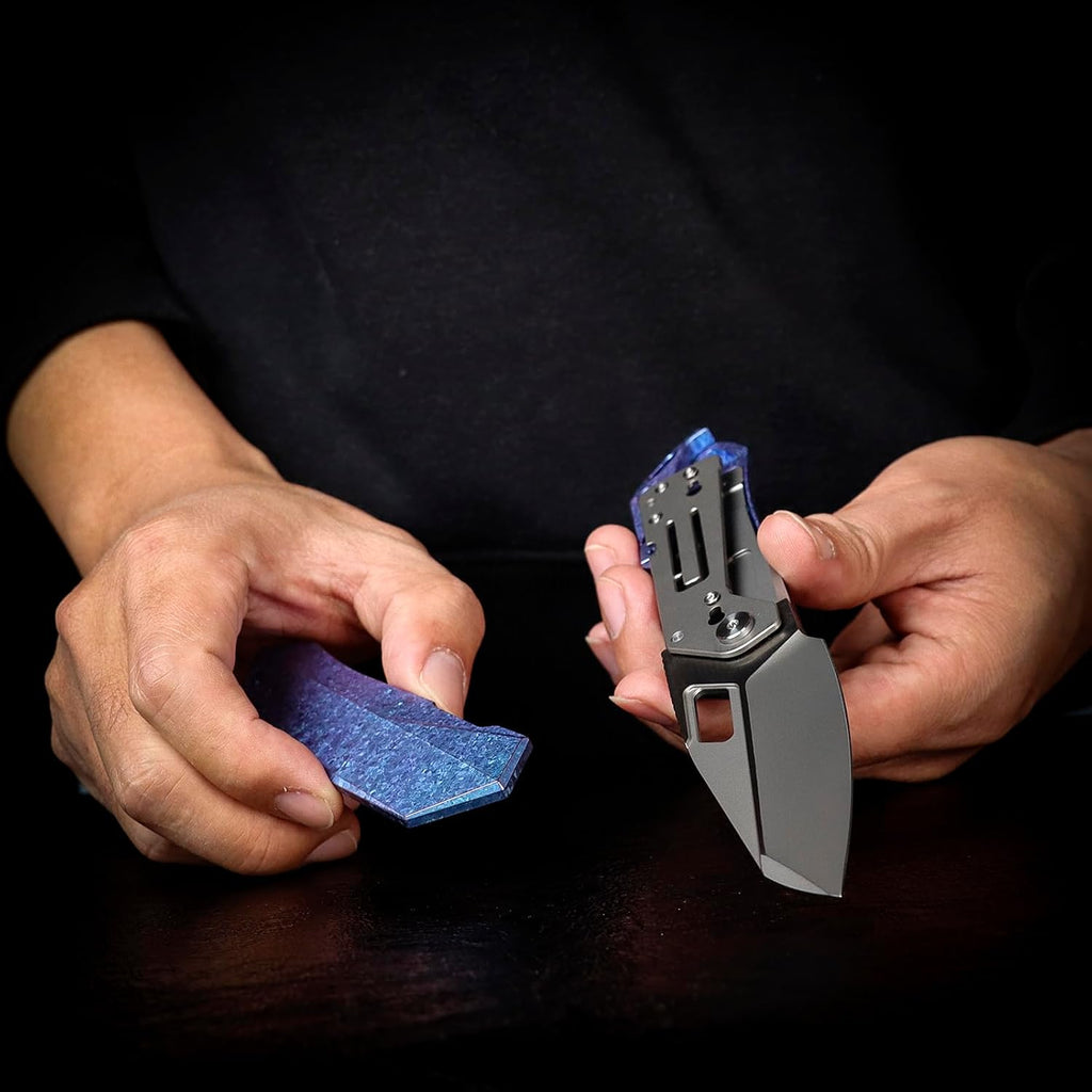 REMETTE RT-Woodpecker Folding Pocket Knife M390 Blade Titanium Handle (Blue)