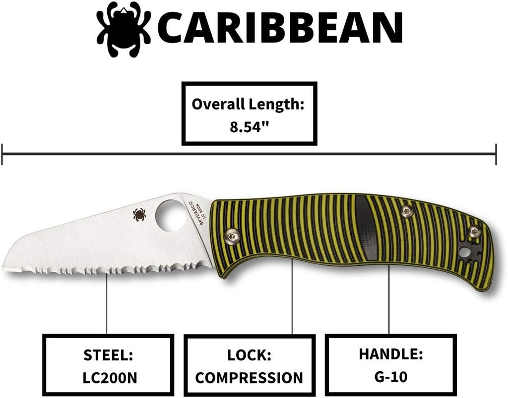 Spyderco Caribbean Salt Sheepfoot Knife with 3.70' LC200N Corrosion-Resistant Steel Blade with Black/Yellow G-10 Handle - SpyderEdge - C217GSSF