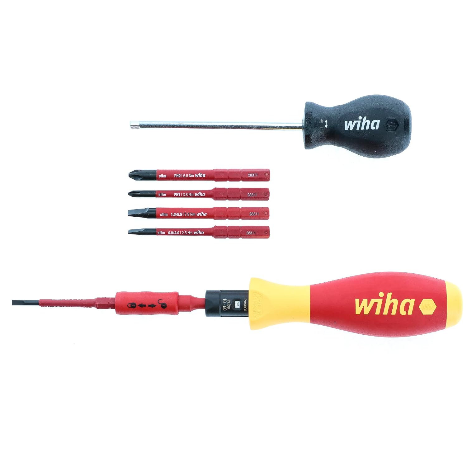 Wiha 28791 8 Piece Insulated TorqueVario-S (10-50 In/lbs) and SlimLine Blade Set