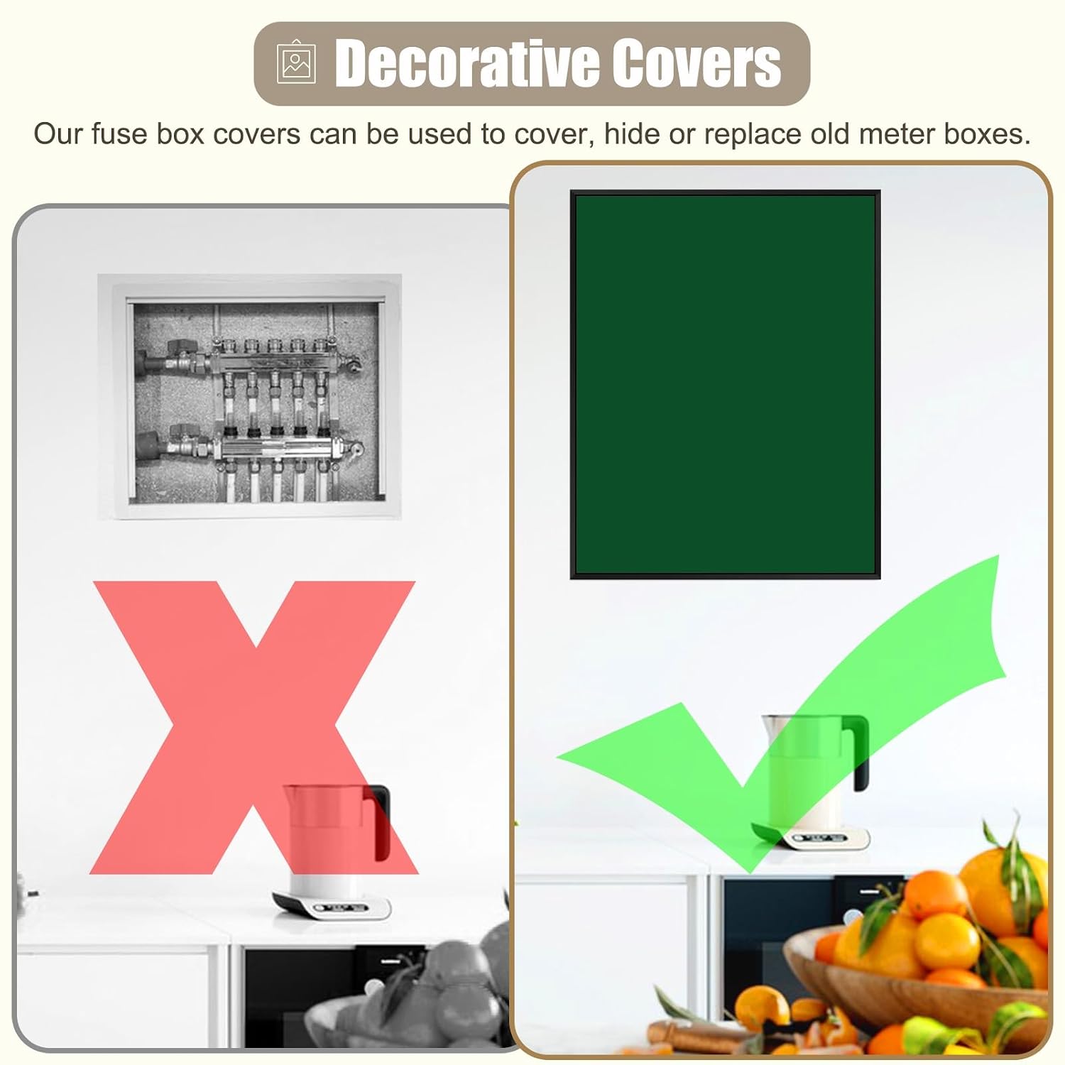 Double Door Breaker Box Cover - Detachable Electrical Panel Plate for Laundry/Kids Room, Indoor Gas Meter Box (Deep Coffee, 45x35cm / 17.7x13.8in)
