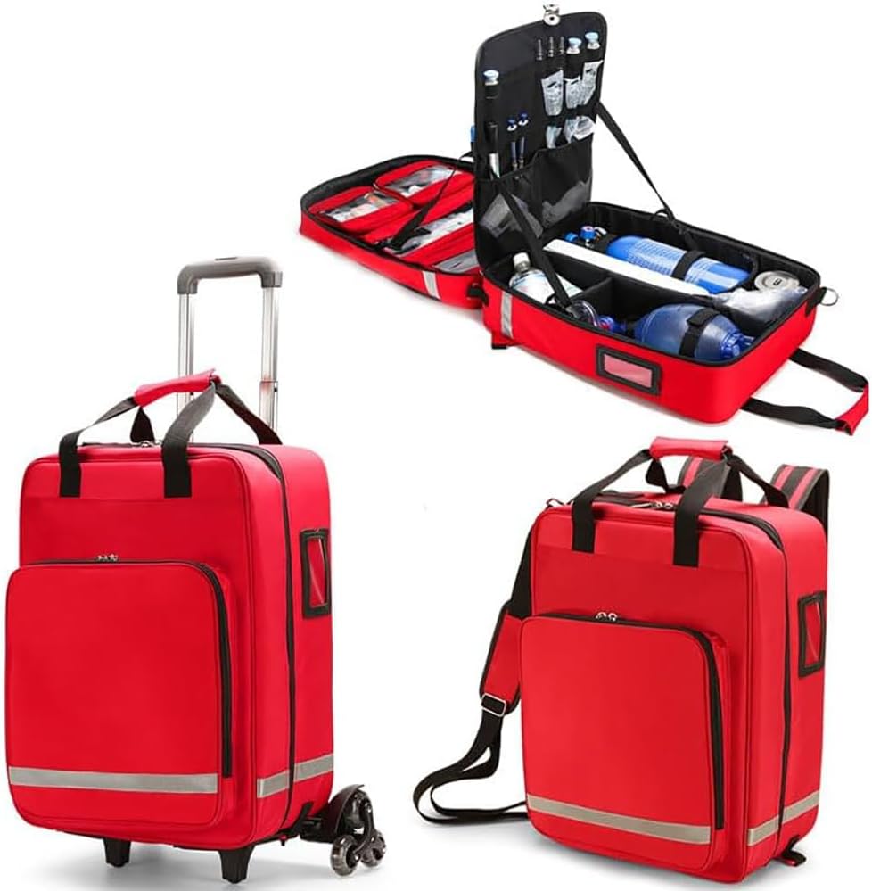 Rolling Medical Bag, Professional First Aid Kits, Nurse Rolling Bag with Removable Dividers, Emergency Responder Trauma Bag, Reflective Strips, for Home, Nurses, Doctors, EMT,(Green)