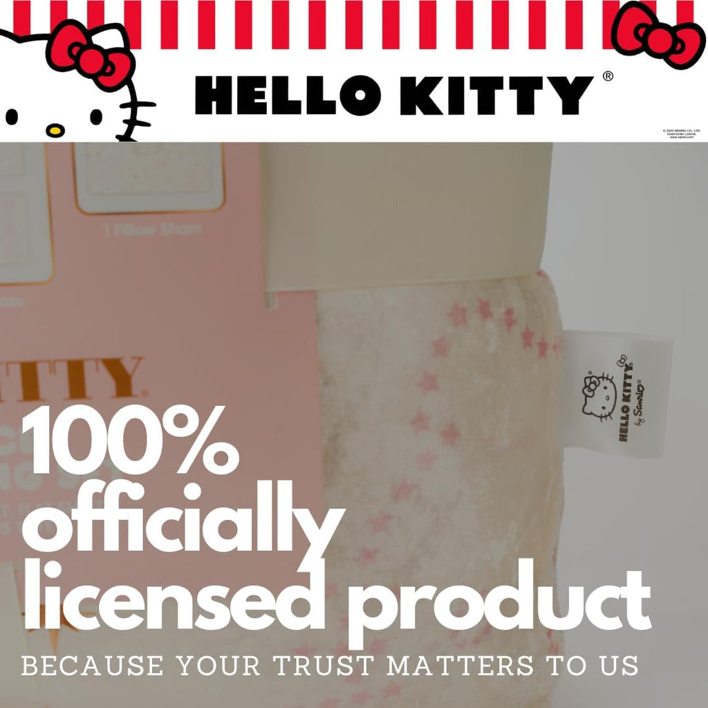 Lux Hello Kitty Velvet Bedding 7 Piece Super Soft Cozy Reversible Comforter and Sheet Set with Sham & Tote Bag, Full, (Officially Licensed Product) By Franco