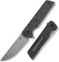 KANSEPT Anomaly Pocket Folding Knives EDC Camping Folding Knife 3.14'' Damascus Material Pocket Folding Knife with Shred Carbon Fiber Handle Everyday Carry K2038A6