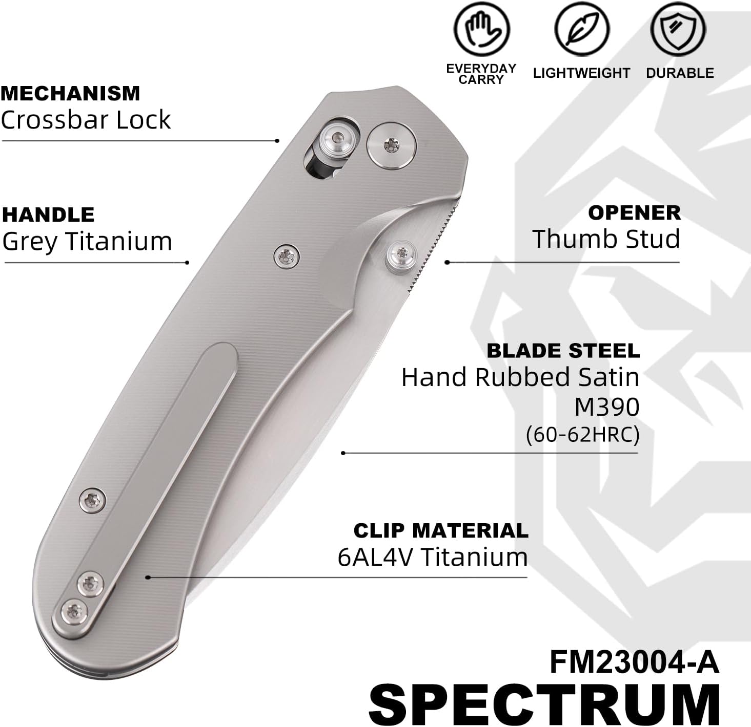 Folding Pocket Knife, 3.31'' M390 Blade, Erogonomic Titanium Handle, Pocket Knife for Men, EDC Knife for Hunting, Outdoor Survival Fishing Hiking Camping Knives (Grey)