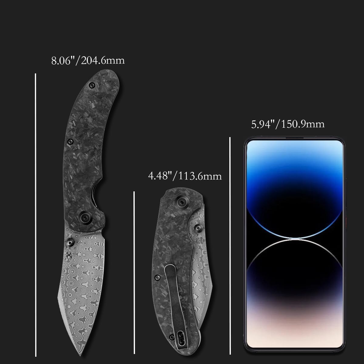 KANSEPT Nesstreet Pocket Folding Knives for Men EDC Camping Folding Knife 3.58'' Damascus Material Pocket Folding Knife with Shred Carbon Fiber Handle Everyday Carry K1039D1