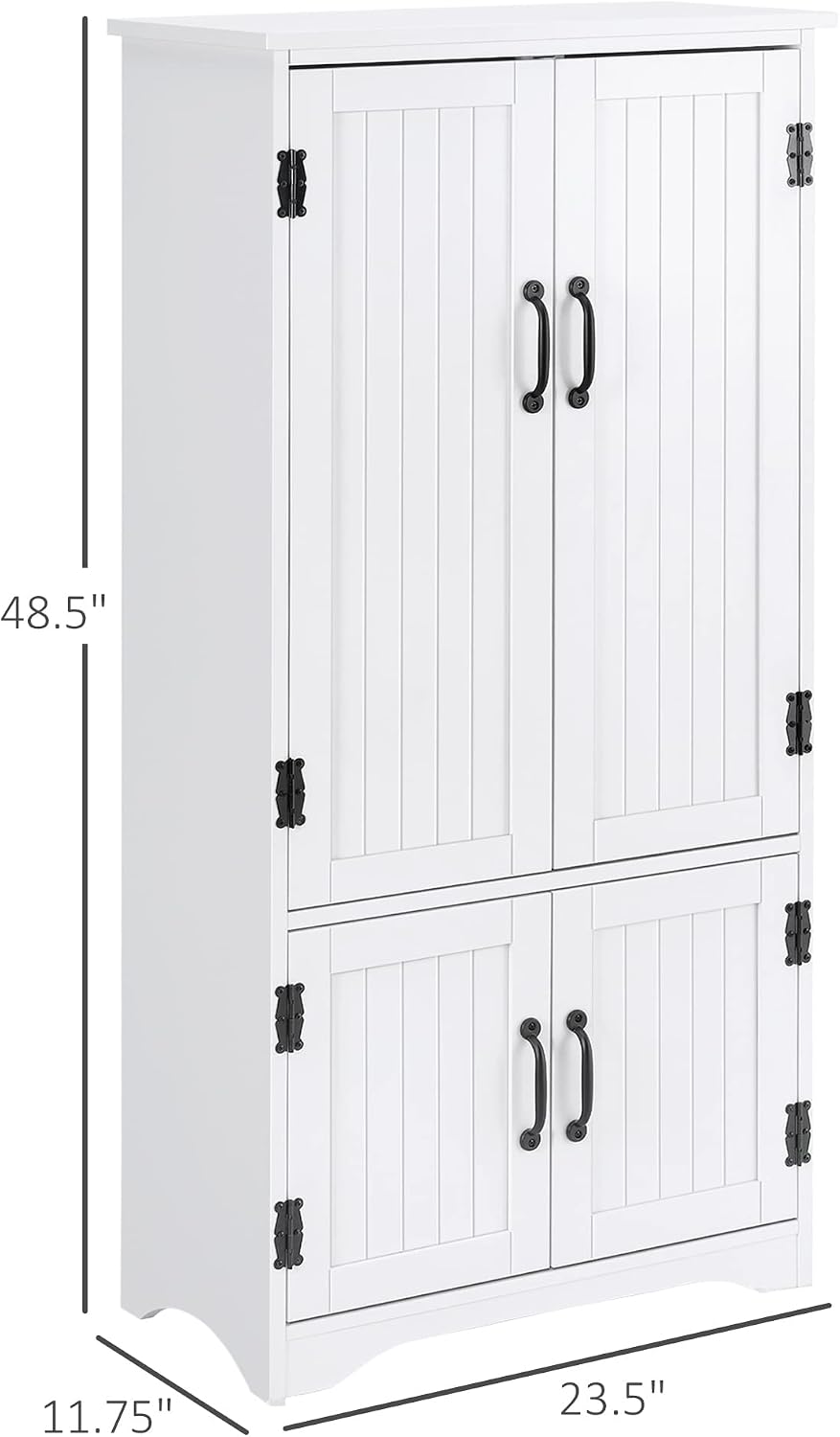 48' Farmhouse-style Freestanding Storage Cabinet, Kitchen Storage Bakers Rack with Adjustable Shelves, Utility Food Cupboard with Flexible Storage for Kitchen Dining Garage Laundry Rooms, White