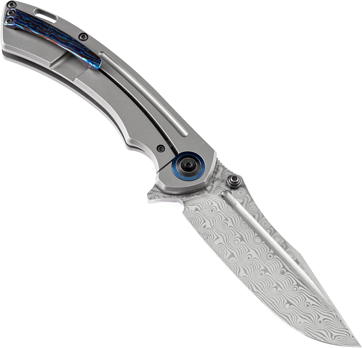 KANSEPT Pretatout Pocket Knives 8.3in Folding Knife with Dmascus Blade and Stonewashed Titanium Handle Pocket Tactical Knife for Men Women, Envelope Opener with Thumb Stud K1032D1