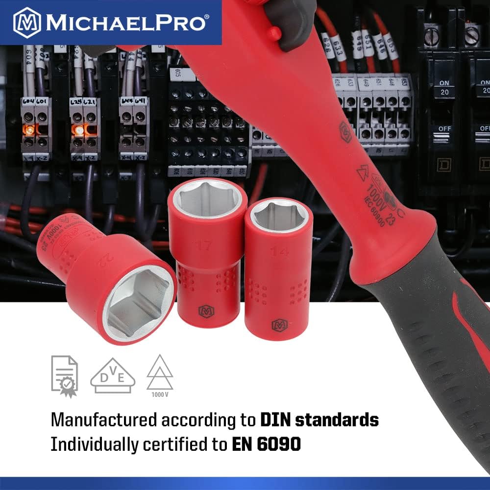 MichaelPro 16-Piece 3/8' Drive VDE Insulated Tools Set with Sockets, Bits Sockets, Wrenches, Ratchet, Electrical Tools | MP005047