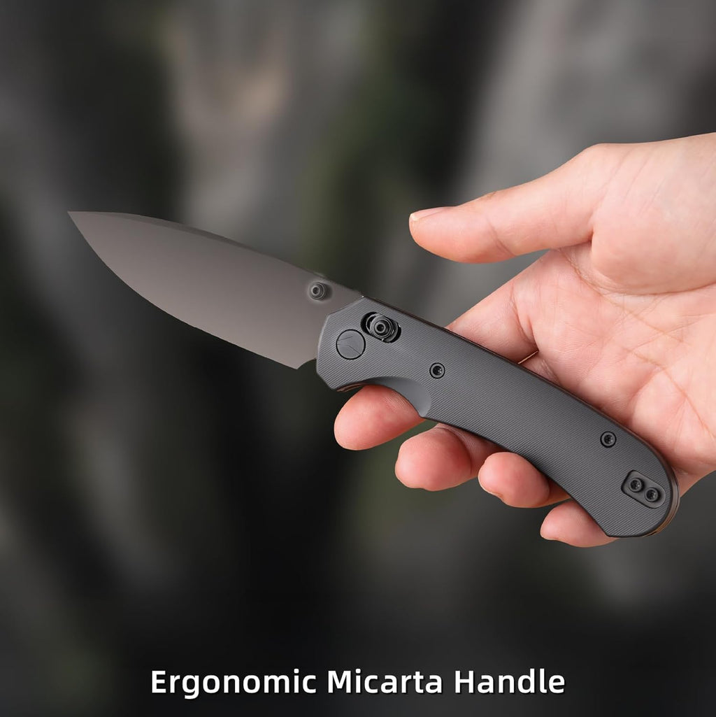 Folding Pocket Knife, 3.31'' M390 Blade, Erogonomic Titanium Handle, Pocket Knife for Men, EDC Knife for Hunting, Outdoor Survival Fishing Hiking Camping Knives (Black)