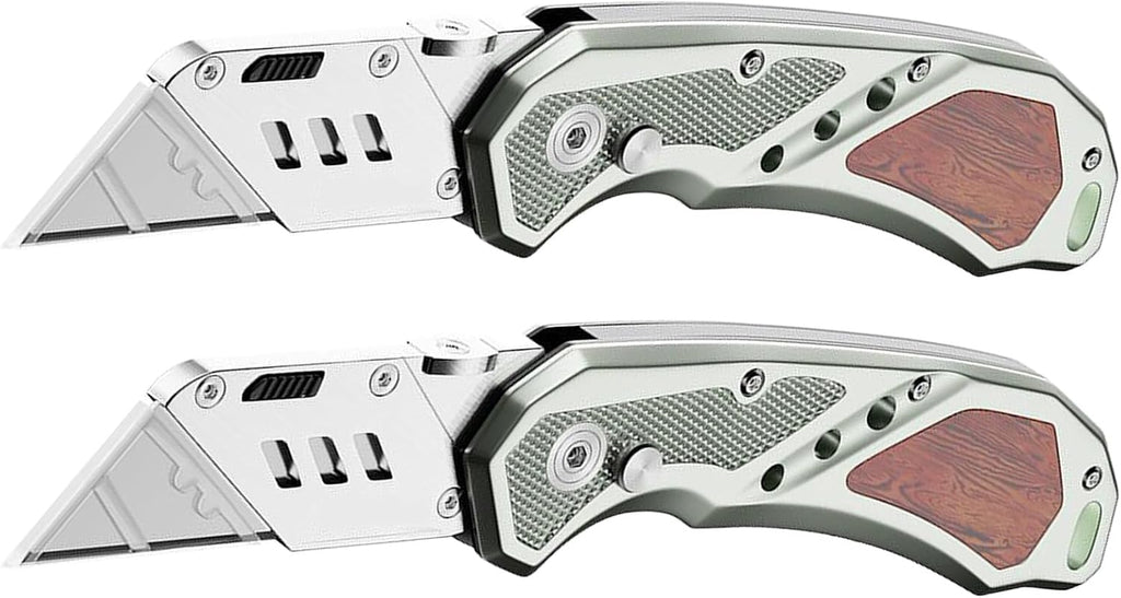 Box Knife with Belt Clip, Heavy Duty Box Cutter for Cartons,Carpet and Leather, with Wood Handle and Extra 11 SK5 Blades(*2)
