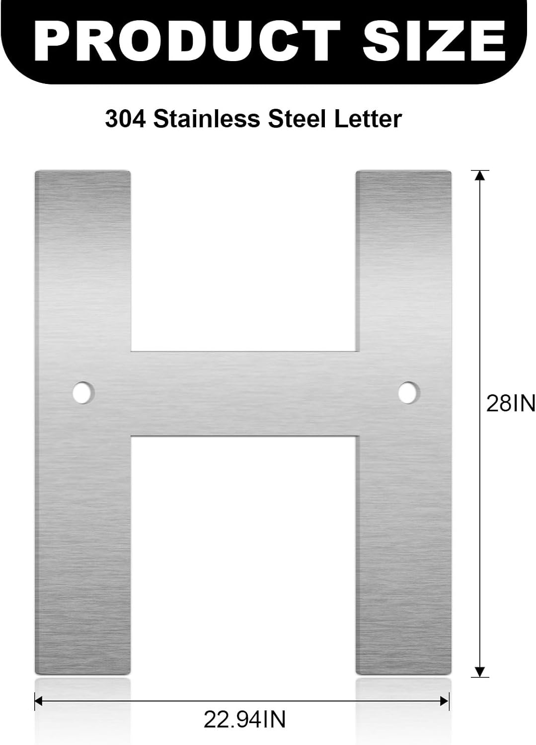 28 Inch Floating House Numbers and Metal Letters for Outdoor Signs, Modern 304 Stainless Steel Silver Address Numbers for Home, Apartment, and Garden Decor (Letter H)
